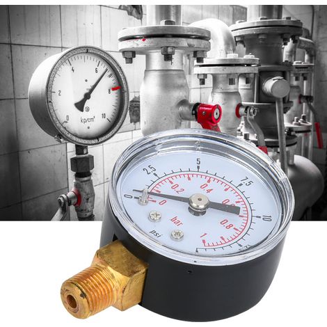 Mechanisches Manometer mit 1/8"-BSPT-Anschluss an der Unterseite für Luft, Öl und Wasser (0-15 psi, 0-1 bar) (1/5)