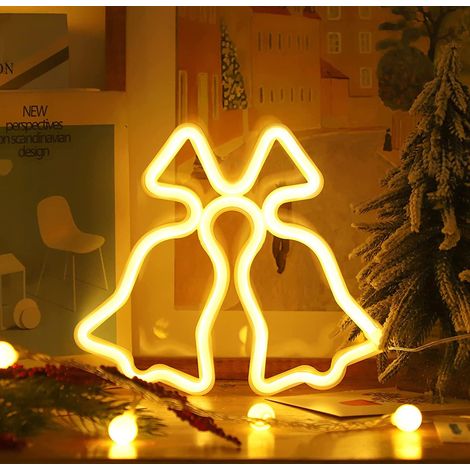 Néon LED décoratif Noël acrylique, éclairage mural fête intérieur USB lumière chaude cloche (1/5)