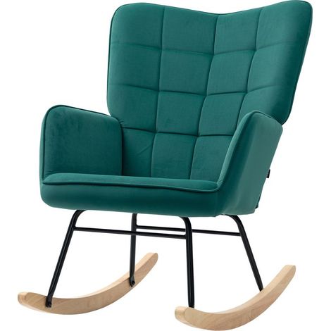Fauteuil à bascule rocking chair revêtement en velous structure en acier 71 x 98 x 101 cm Vert (1/5)