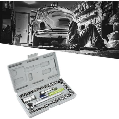 Jeu de 40 douilles à cliquet pour auto et moto, clés à pipe mixtes, démontage et installation, outillage de réparation mécanique (1/5)