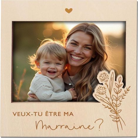 Cadre photo en bois avec décoration florale et cœur - Chêne (1/4)