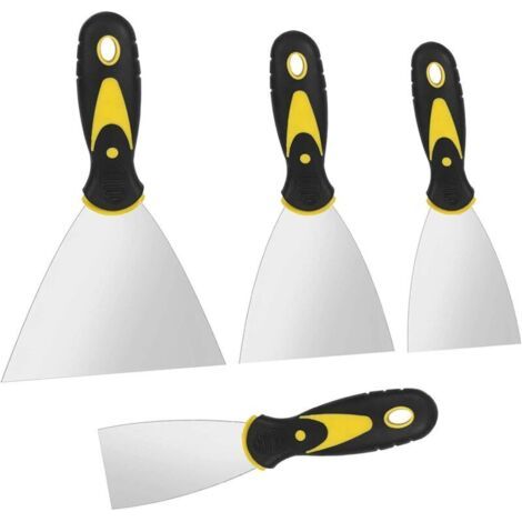 Spatule, 4 x grattoirs à papier peint en acier inoxydable, couteaux à mastic avec manche souple, grattoir à lame en métal po (1/4)