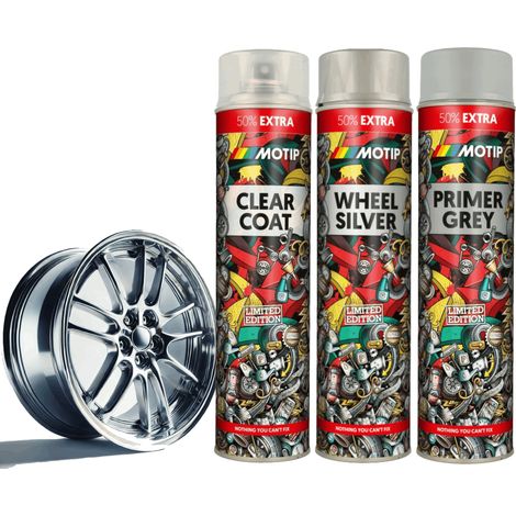 Kit rigenerante per vernice cerchi ruota, 3 bombolette spray da 600 ml, colore argento. (1/4)