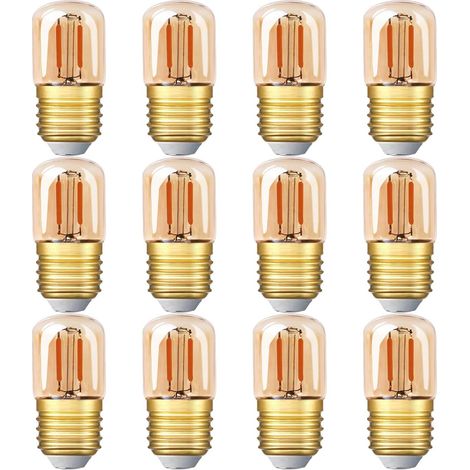 Mini ampoule LED tubulaire, 1W T28 Edison Ampoule à filament LED E27 Base à vis 2200K Ampoule jaune super chaude pour décorative non dimmable (verre ambré) 12 Pack [Classe énergétique G]