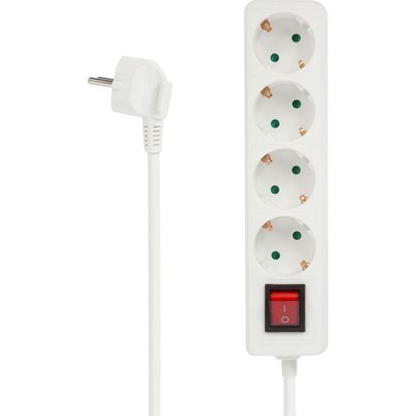 Multiprise avec Interrupteur 4 Prises, Bloc multiprise parafoudre, 4 Prises électrique Schuko Type F Mise à la Terre, câble de 1.5 m, 3G1.5, Usage intérieur, Blanc (1/5)