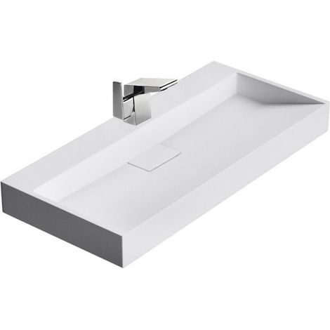 REA – Vasque suspendue en conglomérat 60cm – Lavabo blanc – Dimensions 600x370x140mm – Trou de robinet 35mm – Non adapté PMR (1/5)