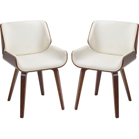 Lot de 2 chaises design vintage bois aspect noyer PU tissu (1/5)