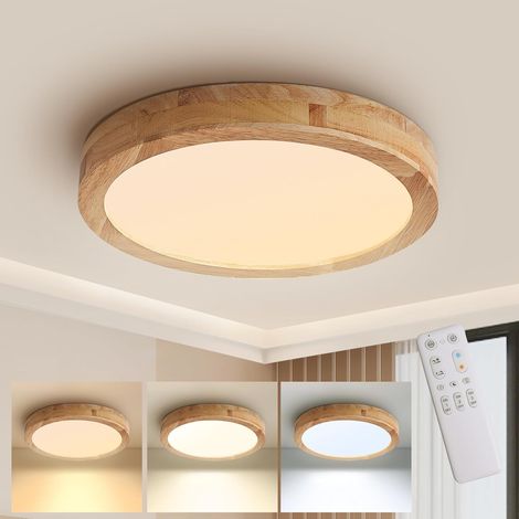 1 Plafonnier LED Bois 40CM Dimmable Avec Télécommande 32W 3000K-6000K Rond Pour Chambre Bureau Cuisine