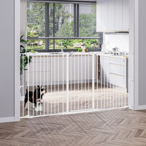 Clôture Pliante Animaux Panneaux Doubles Verrouillage Fonction Auxiliaire Compagnie Acier Blanc 206x90cm