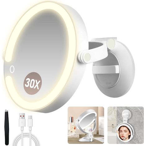 Miroir grossissant avec ventouse, double face avec éclairage, 3 modes, 30 compartiments (1/5)