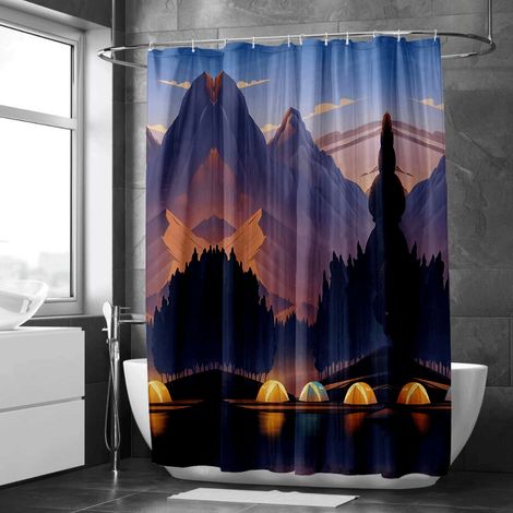 Rideau de douche motif encre fleurs modernes, rideau imperméable salle de bain, 90x180 cm