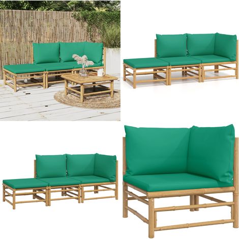 Set Salotto da Giardino 3pz con Cuscini Verdi Bambù - Cuscini da giardino - Salotto da giardino