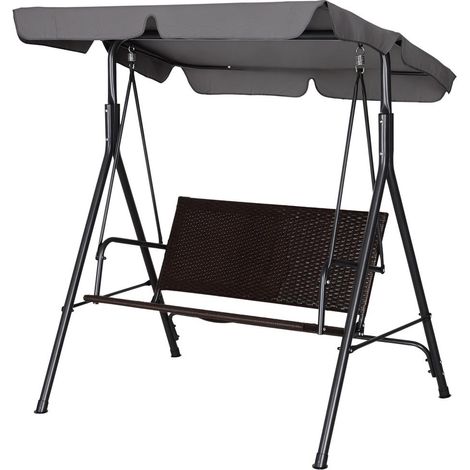 Marron et gris pour un coin détente, balancelle extérieure 2 places avec auvent réglable (1/5)