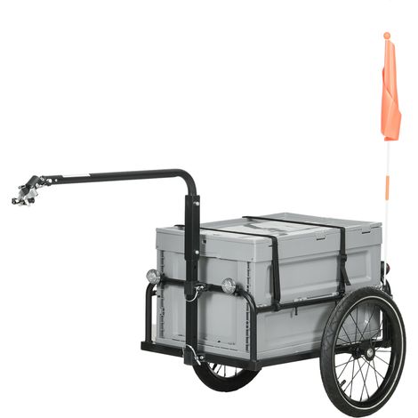 Faltbarer Fahrradanhänger (65 l) mit abnehmbarer Staubox, Sicherheitsreflektoren, max. Zuladung 40 kg, grau