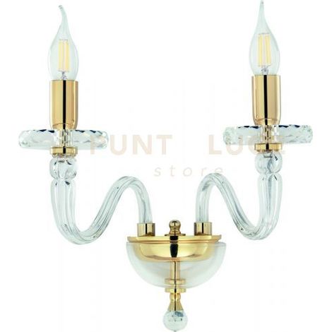 APPLIQUE BACH 2 LUCI CRISTALLO E ORO ATTACCO E14