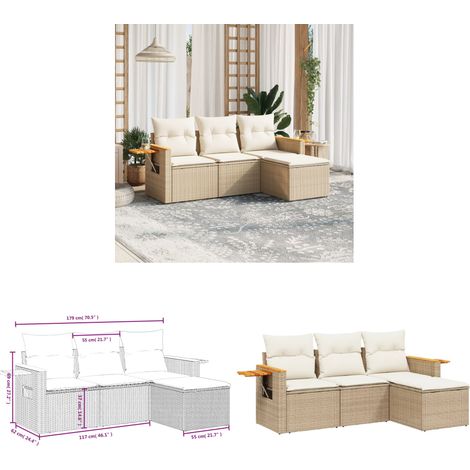Salon de jardin avec coussins 4 pcs beige résine tressée - Ensemble Salon De Jardin - Meuble Extérieur - Résine Tressée - Rotin Synthétique - Canapé D'extérieur - Home & Living (1/3)