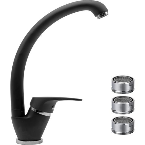 Miscelatore ottone nero lavello cucina oslo orientabile con 3 aeratori ricambio (1/5)