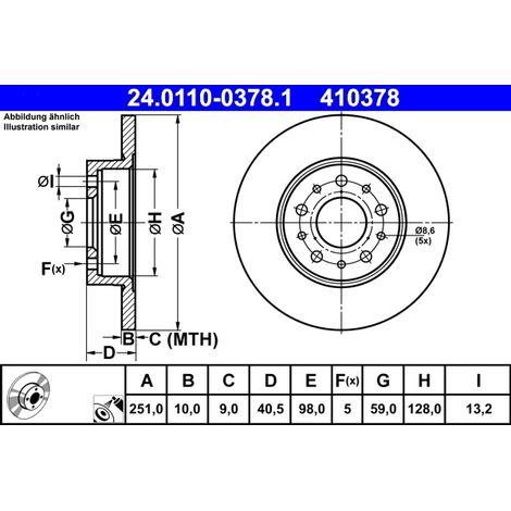 Lot de 2 Disques de frein ATE 24.0110-0378.1 FIAT 51808471 51885409 52048984
