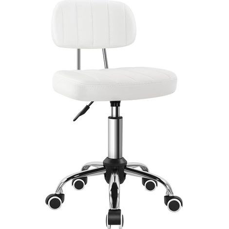 Tabouret carré pivotant avec roulettes - Idéal pour le travail, le spa, le massage, la hauteur réglable et économique - Blanc (1/5)