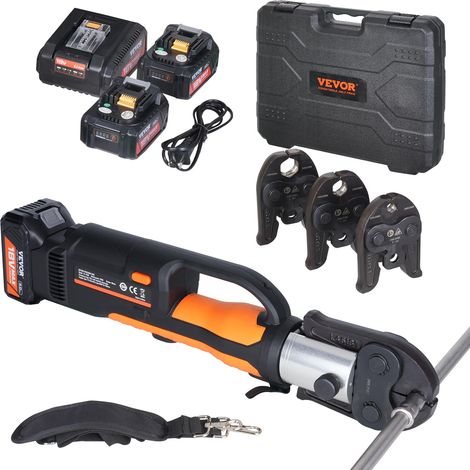 VEVOR Kit di Utensili per Pressatura e Batteria, Utensile Elettrico per Crimpatura di Tubi con Ganasce V15, V22, V28, Pressatura con 2 Batterie 18 V 4,0 Ah, Caricabatterie Rapido e Custodia Trasporto