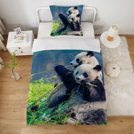 Panda Housse De Couette 140x200 Enfant Parure De Lit 1 Personne avec des Motifs d'animaux Et De Nature pour GarçOns/Filles Housse De Couette Microfibre avec Taie d'oreiller 65x65 - 140x200 (1/5)