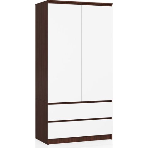 Armadio AKORD S90 Wengé 90 cm 2 ante 2 cassetti inserto frontale Bianco 90x51x180 cm