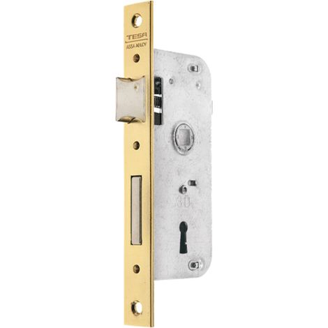 Serrure à encastrer pour portes bois, axe 40 mm, finition bronze/laiton, têtière carrée (1/4)