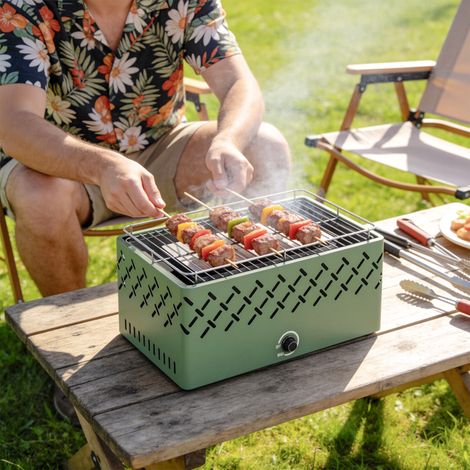 Barbecue portable charbon ventilateur extérieur intégré, vert clair