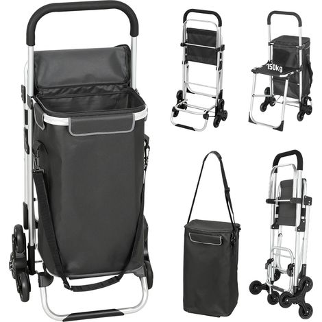 Carrello spesa pieghevole con borsa Oxford 40L, telaio in alluminio, sedile integrato, design a 3 ruote, grigio scuro (1/5)
