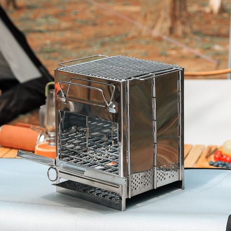 Barbecue portable pliable en acier inoxydable – four à charbon de bois compact pour extérieur, idéal pour grillades, chauffage d’appoint et camping dengyankun (1/4)