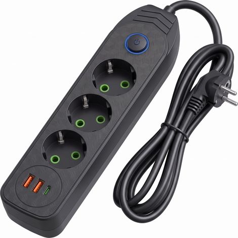 Toolight Power Strip Extension Cord 3 Outlets + 2x Usb-a + Usb-c Jnh024-3b Black (1/5)