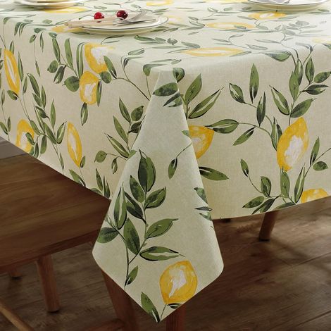 Citron Nappe De Table PVC Carré, Jaune Fleurs Nappes Antitache Imperméable Nappe Résistante Et Lavable pour La Cuisine, Anniversaire Salon FêTe Printemps été 140x140cm (1/5)