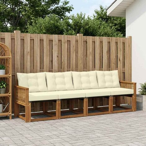 vidaXL Conjunto de sofás de exterior 5 uds. Natural y Crema (1/5)