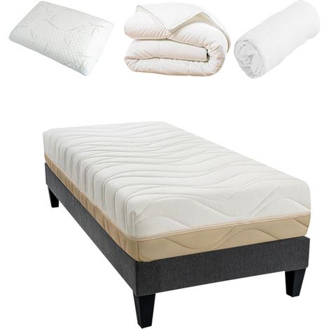 BELLECOUR LITERIE Pack Prêt à dormir LEMAN 90x200 cm Matelas Mousse hypersoft + Sommier + Accessoires (1/5)