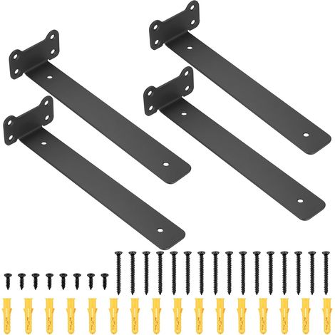4 Pcs Equerre Etagere Murale, Equerre Murale Fixation Invisible, Support Étagère Flottants Robustes Noirs, Supports d'étagère pour étagère Armoire Montage (Style oreille de chat, noir 255MM) (1/5)