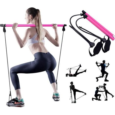 Réglable Barre de Pilates pour Elastique Musculation,Hipsline Body Sculpt,Yoga Entraînemen,Pilateuse Kit avec Bande Elastique (1/4)