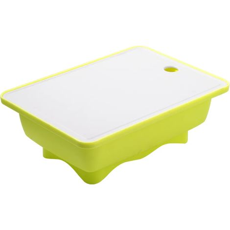 (Vert) Panier égouttoir portable avec planche à découper, évier intégré et rangement, adapté au camping en plein air. (1/4)