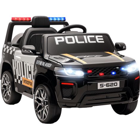 Voiture de police électrique pour enfant 12V, avec télécommande, sirène et gyrophares, convient aux enfants de 3 à 5 ans, noire. (1/3)
