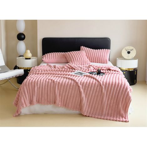Plaid en velours côtelé épais rose 150x 200 cm CARINO