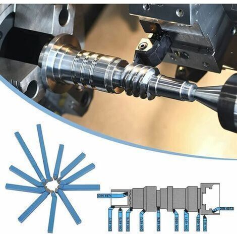 Kit de 11 outils de tournage en acier à haute vitesse avec plaquettes carbure interchangeables (8 × 8 mm), pour tour à métaux et fraisage – boîtier en bois inclus