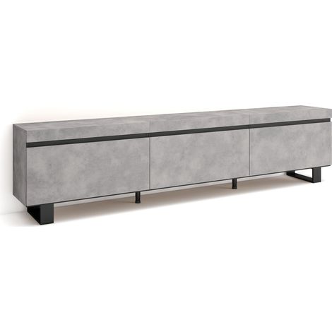Skraut Home – Meuble TV avec grand espace de rangement 240x57x35 cm – Finition ciment mat et noir – Pieds métalliques style industriel (1/5)