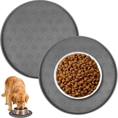 Lot de 2 Tapis Gamelle Chat et Chien Silicone,Circulaire,27x27cm (Gris) Tapis Nourriture Chat avec Rebords,Tapis Alimentation Silicone Antidérapant pour Protège Contre les Déversements (1/5)