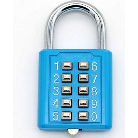 Cadenas en acier inoxydable avec combinaison de 10 chiffres pour le verrouillage du mot de passe (bleu) , sans clé pour le terrain de sport et le vestiaire (1/5)