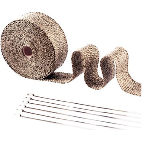 Cinta aislante térmica de titanio Magma de 15 m (50 mm) + 8 abrazaderas de manguera de acero inoxidable negro para tubos de escape de motocicleta