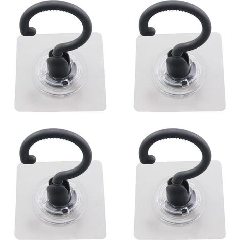 Paquete de 6 ganchos autoadhesivos transparentes giratorios de 360° para techo y pared con raspador, color blanco. (1/5)