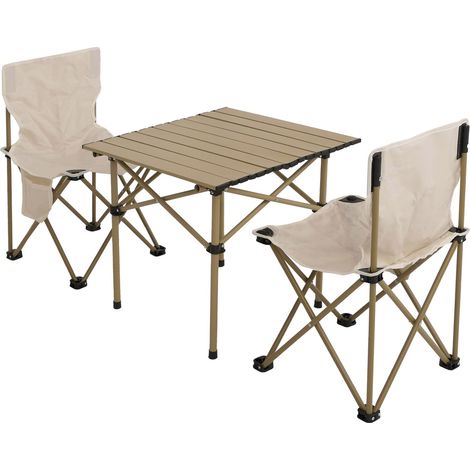 Set de camping HHG-428, mesa 2x silla plegable silla de pescador plegable, metal, blanco