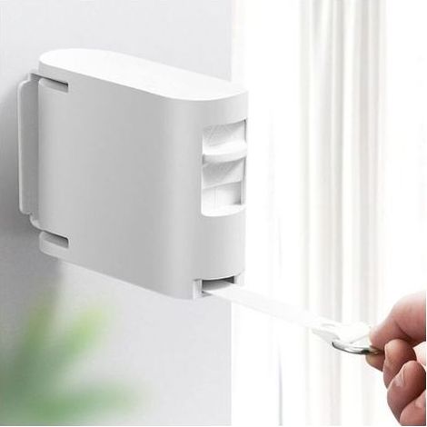Étendoir à linge rétractable, extensible et réglable, fixation murale intérieure, invisible, pour salle de bain, balcon, intérieur et extérieur (blanc) (1/5)