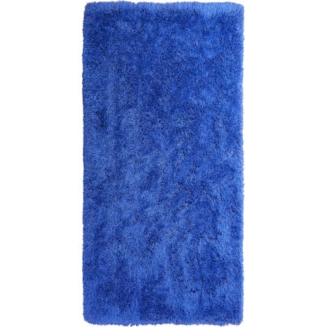 Alfombra peluda azul de pelo largo 80 x 150 cm rectangular con mechones de algodón Cide