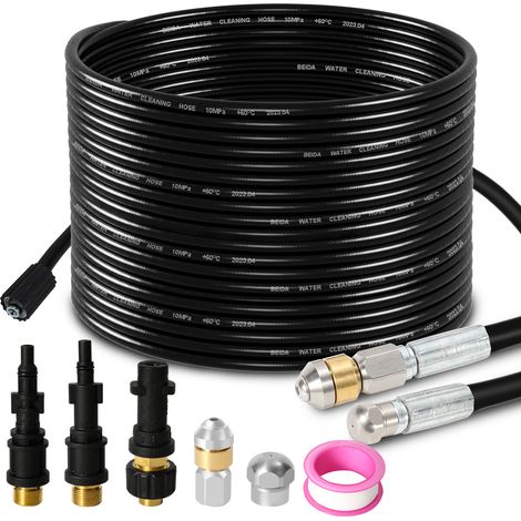 Wolketon Set sturatubi 20m 160Bar con ugello rotante, ugello fisso e adattatori (1/5)