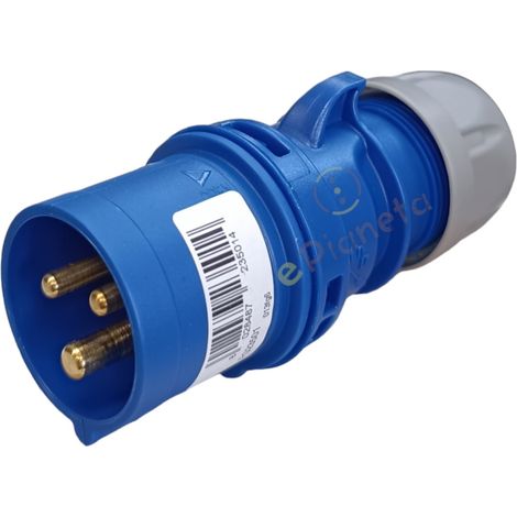 Spina industriale volante 230V CEE 6H 2P + T 16A IP44 per esterno impermeabile blu (1/3)